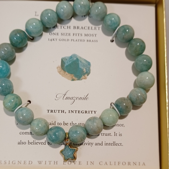 LUNA NORTE 14K GOLD PLATED STAR CHARM W/ AMAZONITE STRETCH BRACELET ONE SIZE - Picture 5 of 7
